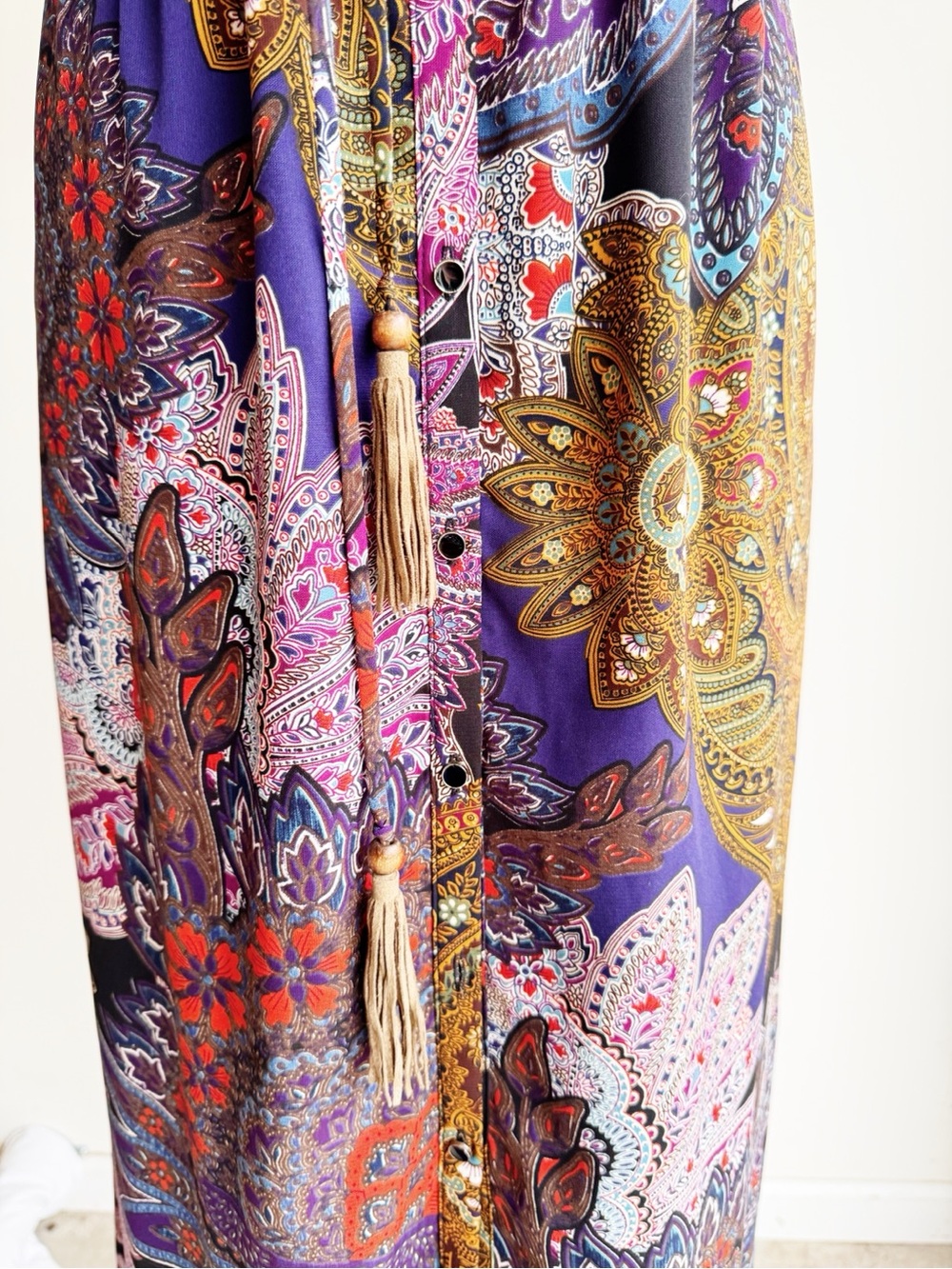 Vanessa Virginia Anthropologie Boho Paisley Maxi Skirt Tassel Button Front Mediu - Picture 4 of 8